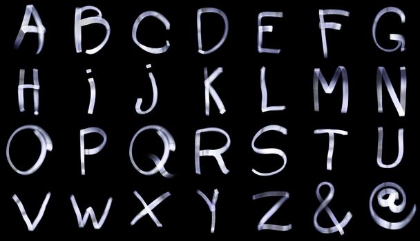 Light Painting Complete Alphabets from A to Z including e-mail icon and the ampersand symbol.