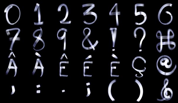 Light Painting Special Characters for French Language and Numerals Alphabets