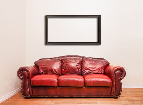 Luxurious Red Leather Couch in front of a blank wall to ad your text, logo, images, etc.