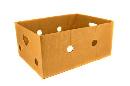 empty used cardboard box package isolated on white background