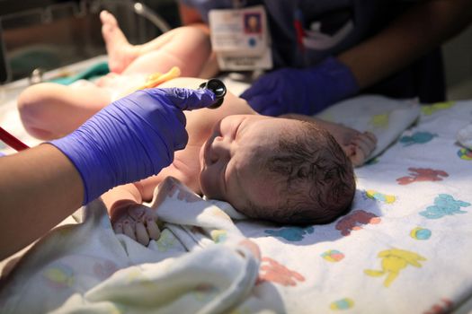 The first minutes of life of the newborn girl