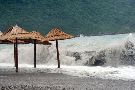 Big waves at the sea, storm is coming