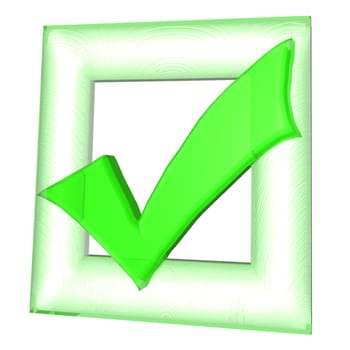 Glossy green Check mark on white background