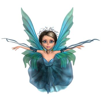 3D digital render of a beautiful flying fairy isolated on white background