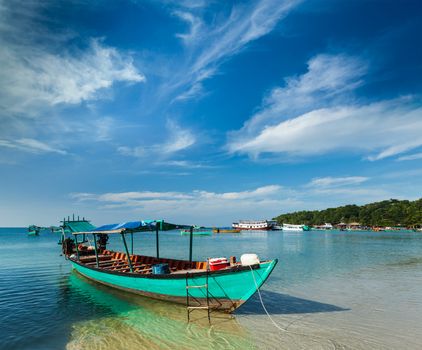 Boats on beash in sea at Sihanoukville, Cambodia