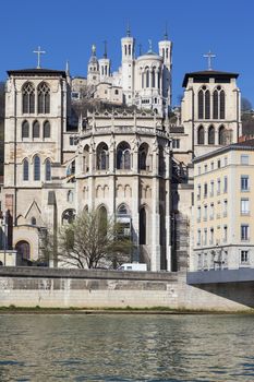 View of Saint Jean cathedral and Notre Dame de Fourviere basilica, Lyon