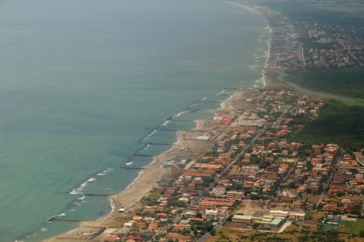 Photo shows Italian landscape taken from the plane.