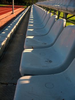 Rows of chairs in a small stadium