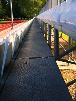 Rows of chairs in a small stadium