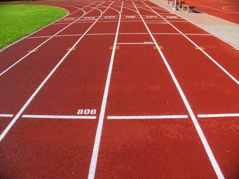 Red racetrack on the stadium in Riga