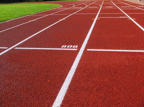 Red racetrack on the stadium in Riga