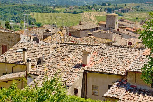 Photo shows a general view of the Tuscany city of San Gimignano.