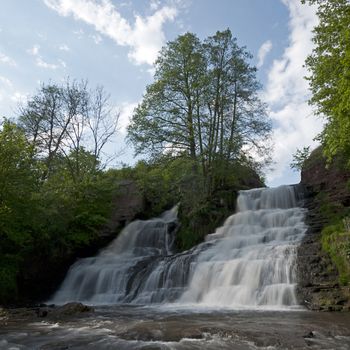 Powerful Dzhurynsky (Chervonohradsky) waterfall, Ternopil region, Ukraine