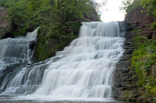 Powerful Dzhurynsky (Chervonohradsky) waterfall, Ternopil region, Ukraine
