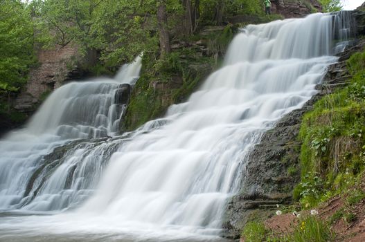 Powerful Dzhurynsky (Chervonohradsky) waterfall, Ternopil region, Ukraine