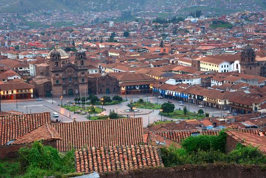 Cuzco in Peru evening from a top of hill