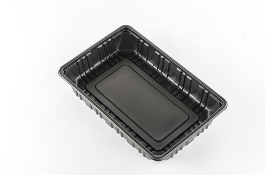 black plastic tray on a white background