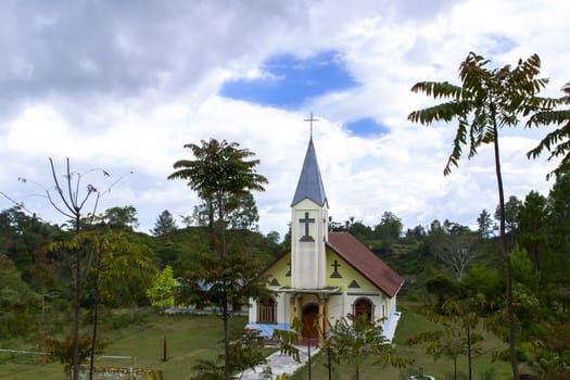 Blue Sky Over Church in Samosir Island. Lake Toba, North Sumatra, Indonesia