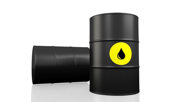 3D illustration of black oil barrel isolated on white background.