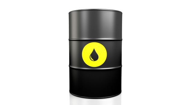 3D illustration of black oil barrel isolated on white background