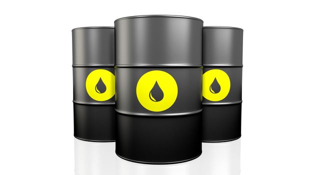 3D illustration of black oil barrel isolated on white background