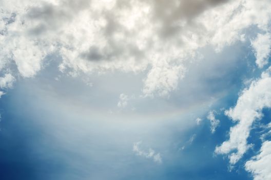 rainbow upside down in cloudy sky. Circumzenithal arc