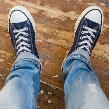 Classic sneakers on the floor