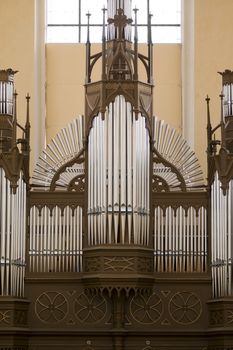 Baroque organ organ in the church of the Assumption of the Virgin Mary and Saint John the Baptisti. 
Sedlec, Kutna Hora, Czech republic.