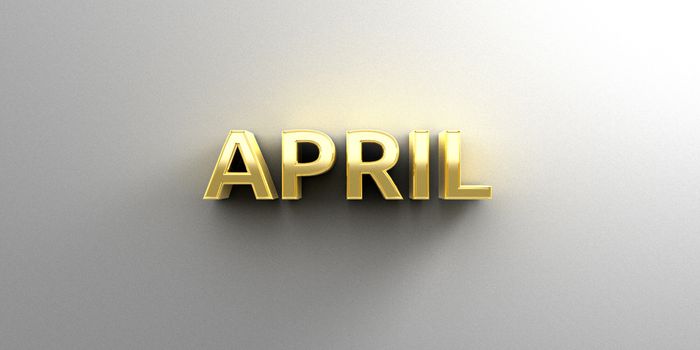 April month gold 3D quality render on the wall background with soft shadow.