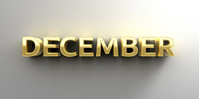 December month gold 3D quality render on the wall background with soft shadow.