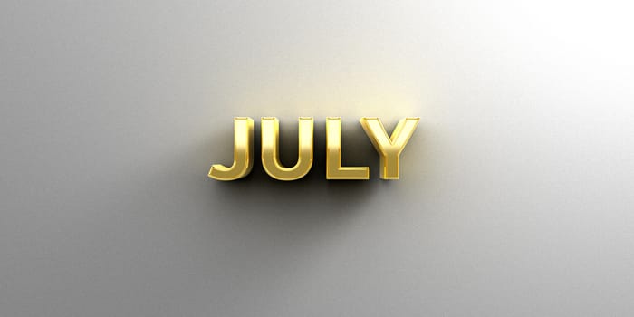 July month gold 3D quality render on the wall background with soft shadow.