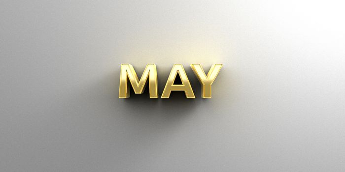 May month gold 3D quality render on the wall background with soft shadow.