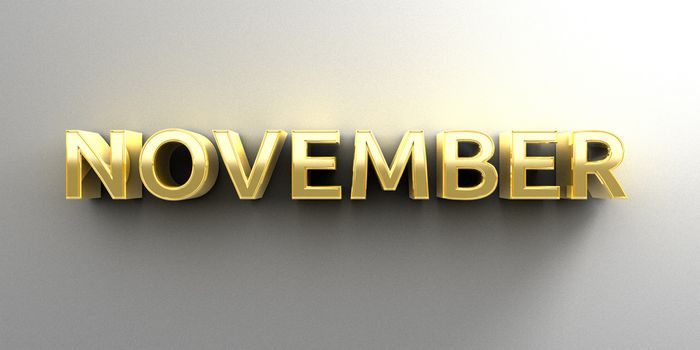 November month gold 3D quality render on the wall background with soft shadow.