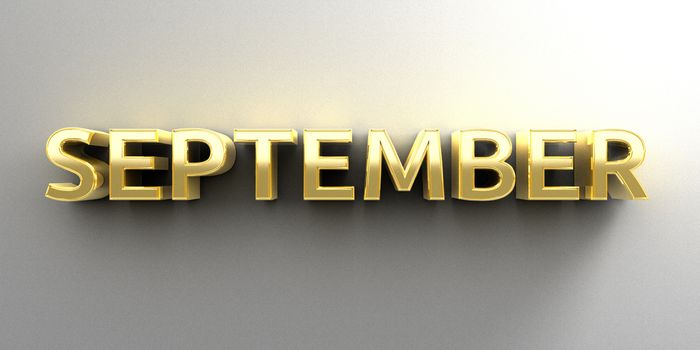 September month gold 3D quality render on the wall background with soft shadow.