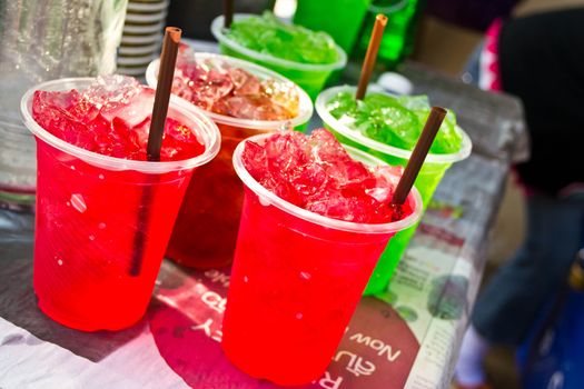 Soft drinks in plastic cups