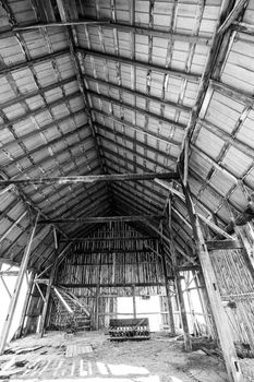 Old Abandoned Barn and Haystack and destroyed walls