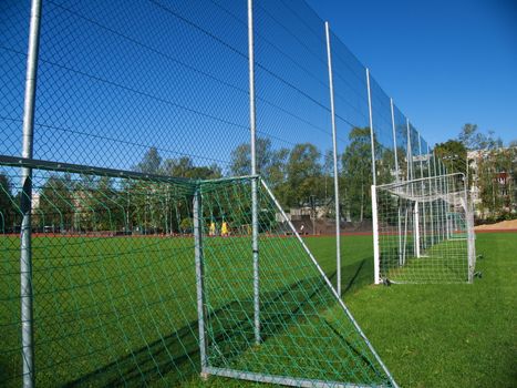 Goal net on football stadium in school