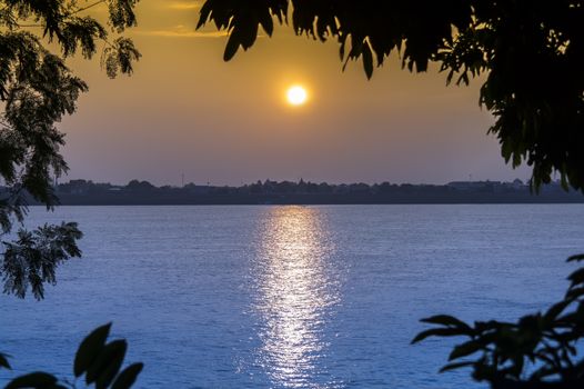 Sunset over Mekong River, Laos,  Khammouane province 