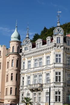 Tradicional Czech architecture in the spa town of Karlovy Vary.