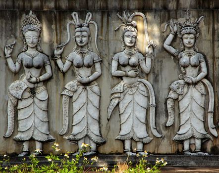 Angel statue in Thailand temple, public place.