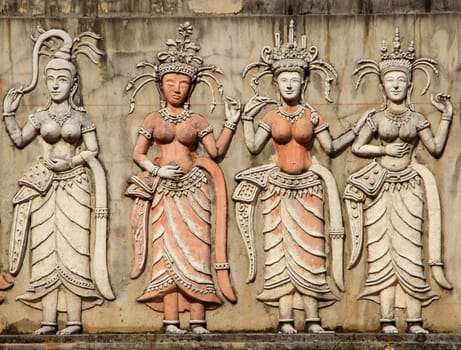 Angel statue in Thailand temple, public place.