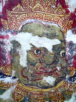 Old giant painting, in Thai Temple.