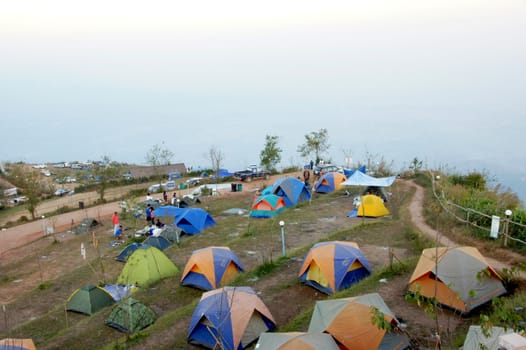 Courtyard tent in winter. Northern Thailand