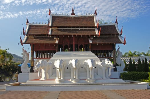 White elephant statue in the park. Chiang Mai Province. Northern Thailand.