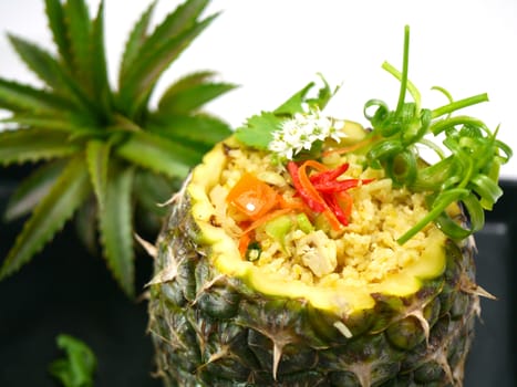 Pineapple fried rice with tofu.