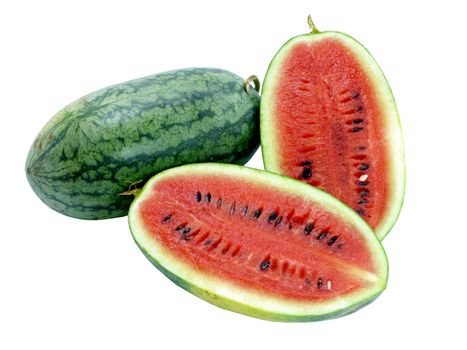 Sliced watermelon on plate isolated on a white background.