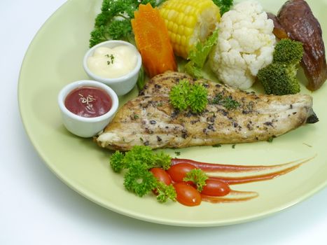 Fish steak with black pepper.