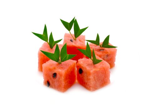 Watermelon cut into cubes.