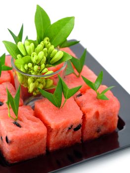 Watermelon cut into cubes.