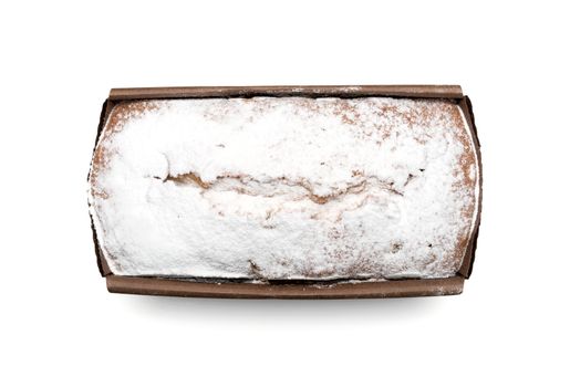 Ruddy rectangular cake on a white background